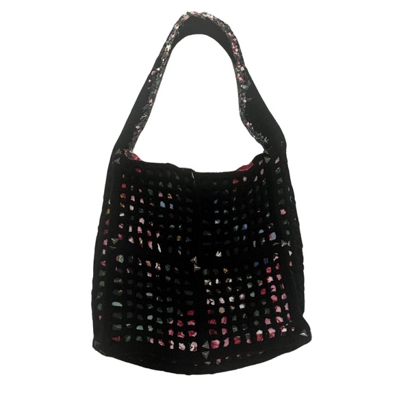 Chic Black Woven Shoulder Bag crochet tote bag - Picture 1 of 5